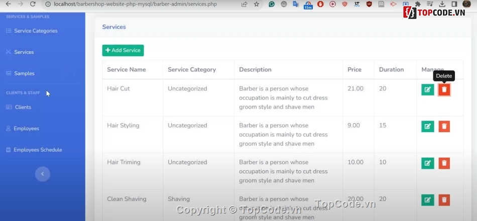 Website quản lý,tiệm cắt tóc,quản lý